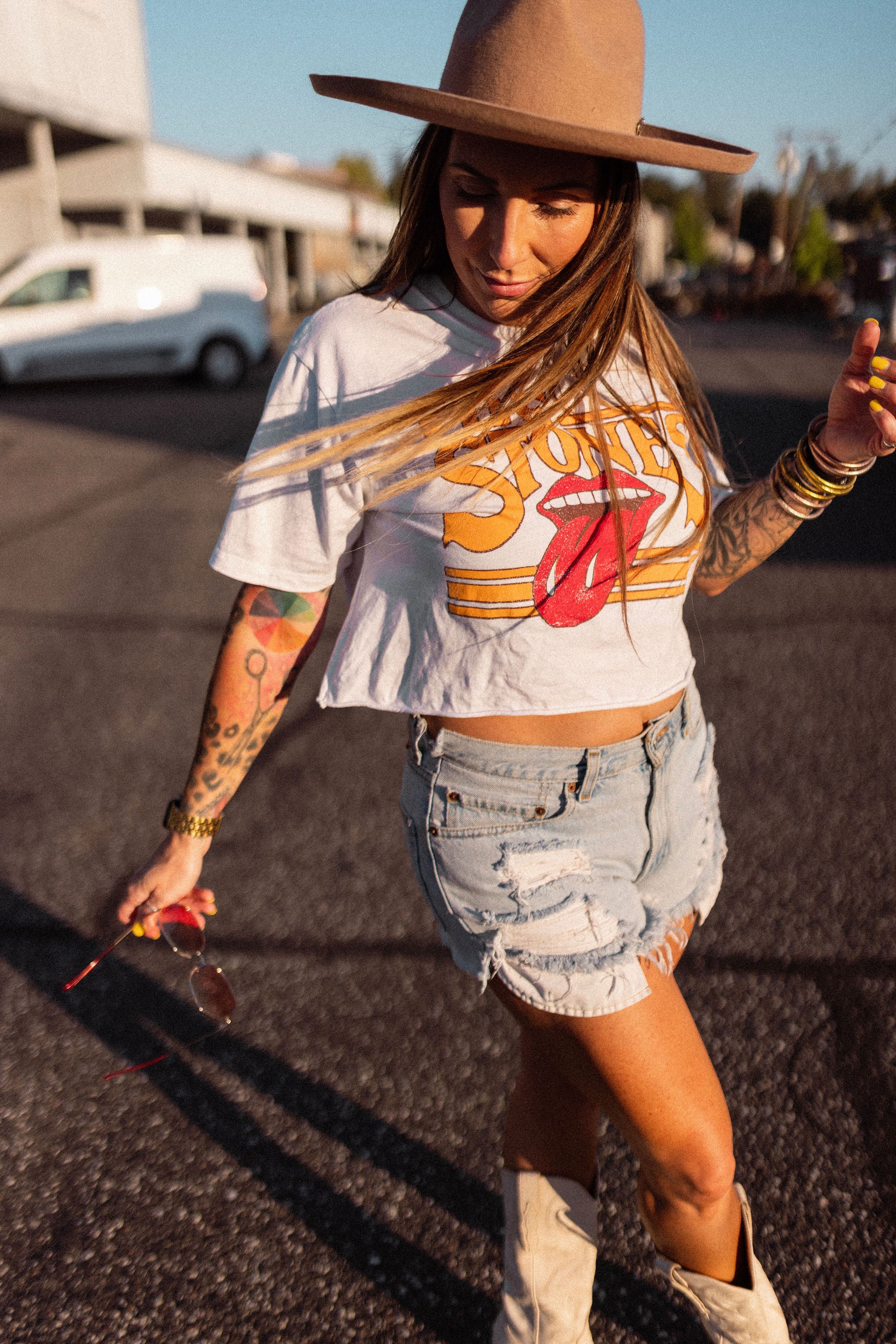 Rolling Stones Stoned Off White Cropped Tee